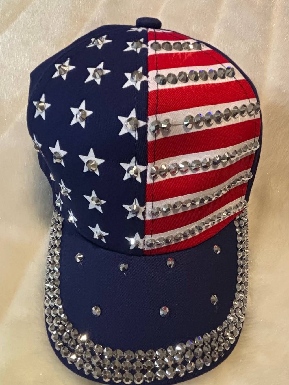 Embellished American Flag Rhinestone Baseball Cap - Picture 3 of 7